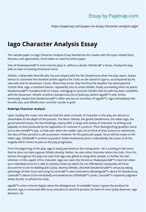 Iago Character Analysis Essay Free Essay Example