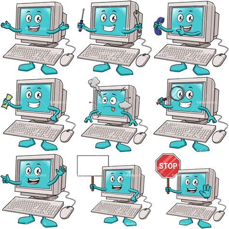 Cartoon Computer Character Clipart Vector Collection - FriendlyStock
