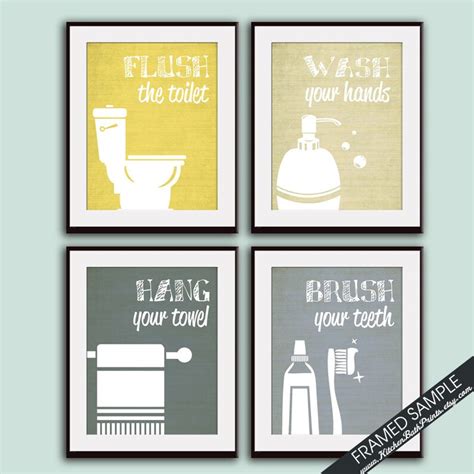 Funny Bathroom Prints Set of 4 Art Print featured in - Etsy