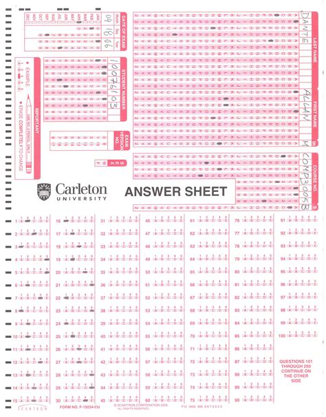 Scantron Sheet Printable - Printable Word Searches