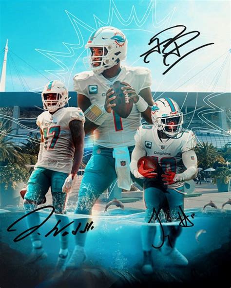 Tua Tagovailoa Jaylen Waddle Tyreek Hill Miami Dolphins Signed Photo Autograph Print Poster Wall ...