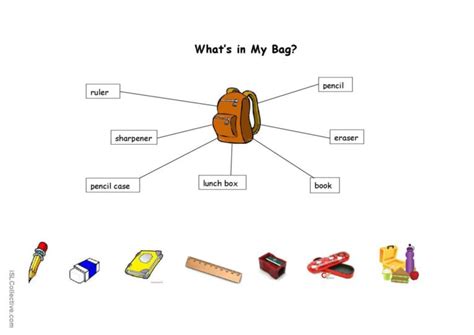 things in school bag: English ESL worksheets pdf & doc