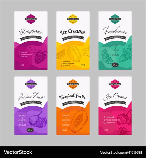 Ice cream label product sticker design set Vector Image