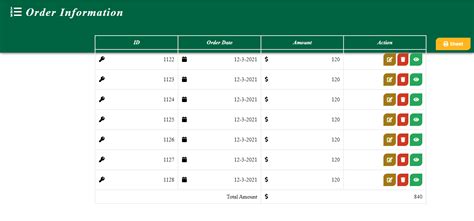 CSS table design examples with code. | Order Table Template Source Code.