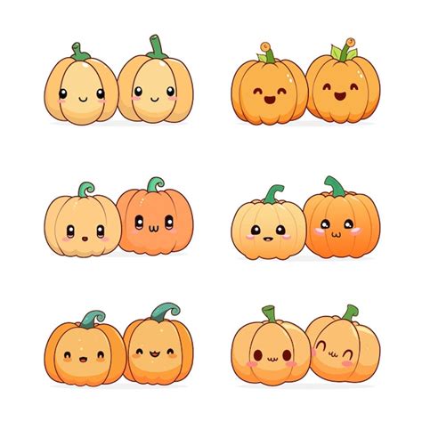 Premium Vector | Vector flat kawaii halloween pumpkins collection