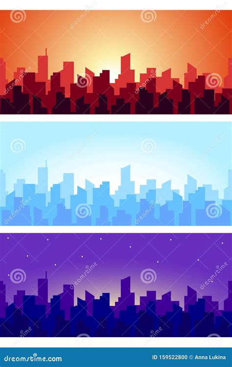 Wide Horizontal Cityscape at Different Times. Seamless Panorama of ...