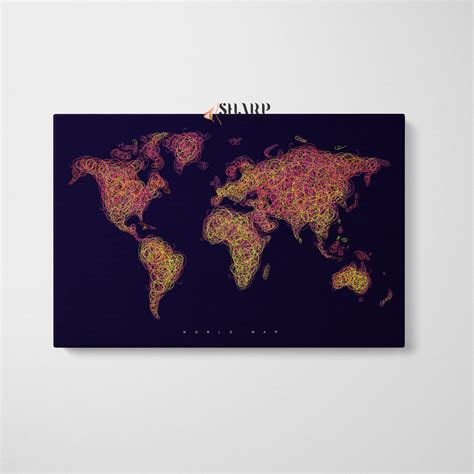 World Map Abstract Painting - World Map Wall Art Framed Ready To Hang