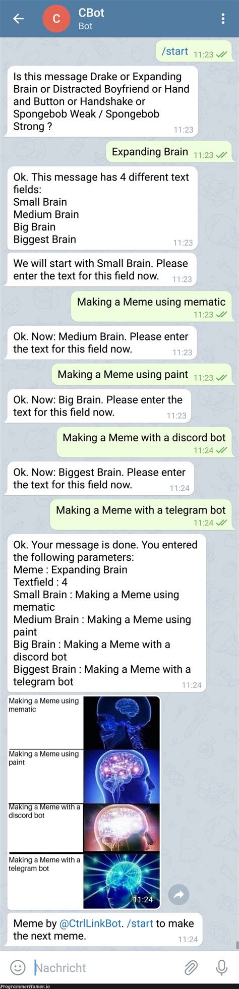 I recreated the discord meme bot in telegram. – ProgrammerHumor.io