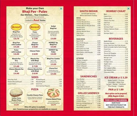 Menu for Honest Restaurant Brampton - Brampton, ON | Sirved