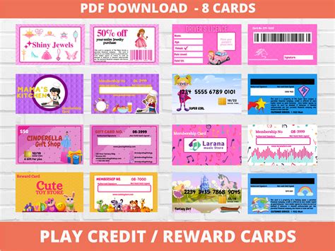 Pretend Play Cards for Kids Fake Credit Cards for Kids Printable Play Money Shopping Pretend ...