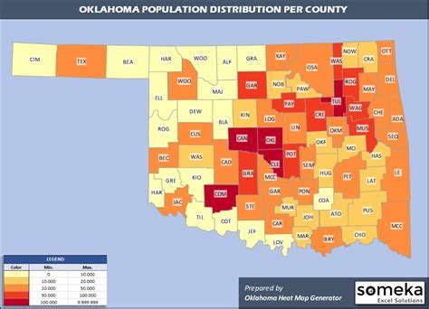 Oklahoma County Map and Population List in Excel