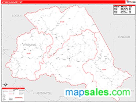 Wyoming County, WV Wall Map Red Line Style by MarketMAPS