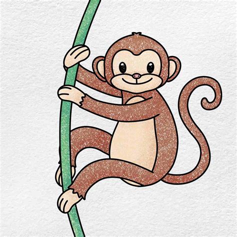 Learn how to draw an easy monkey on paper by following the demonstration images in this simple ...