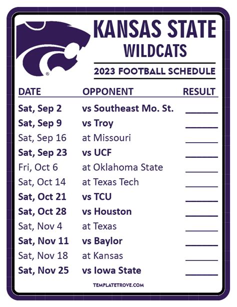 Printable 2023 Kansas State Wildcats Football Schedule