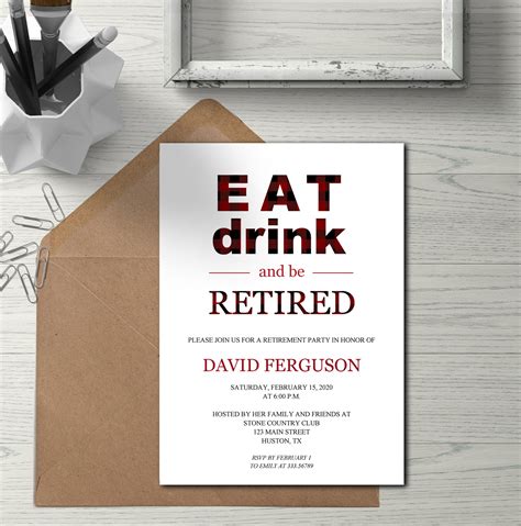 Plaid Retirement party invitation template, red checks funny Retirement Party, instant download ...