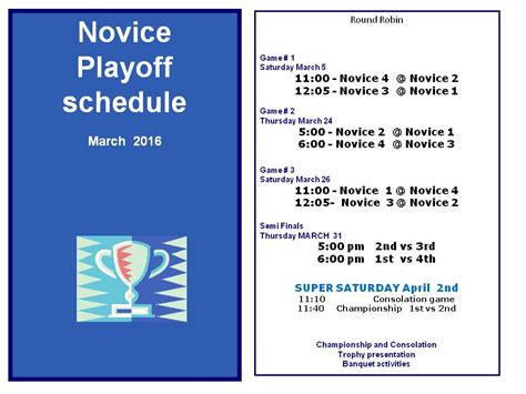 2015-2016 > Novice Houseleague > News > Novice Playoff Schedule (Port Colborne Minor Hockey)