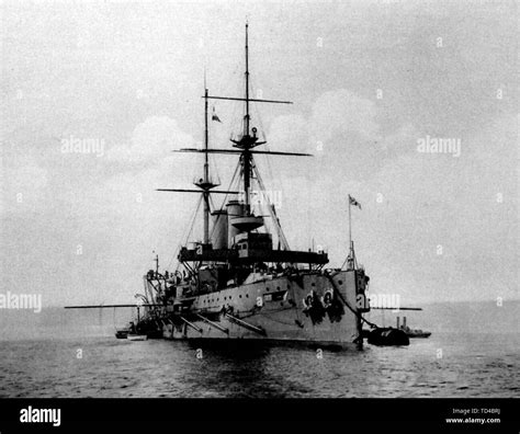 HMS Formidable, battleship of the Royal Navy, launched in 1898. Torpedoed and sunk, 1 January ...