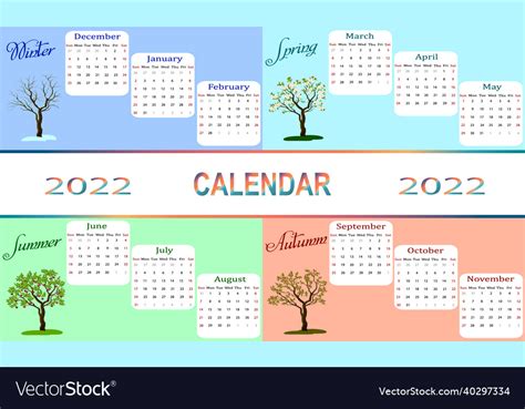 Four seasons on a color calendar Royalty Free Vector Image