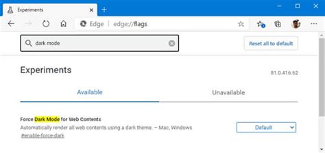 How to force enable dark mode for web contents in Microsoft Edge?