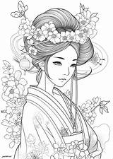 Geisha And Flowers  JustColornet Free Printable coloring Pages For sketch template
