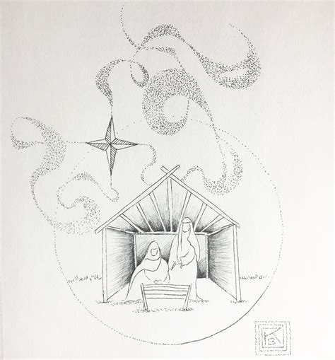 Nativity scene, pen & ink illustration , Christmas, graphic art, nativity art K. Berrigan Art ...