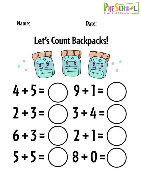 FREE Printable Kindergarten Addition Worksheets Numbers 1-10