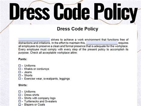 Dress Code Policy Dress Code Policy Form Employee Dress Code Policy ...