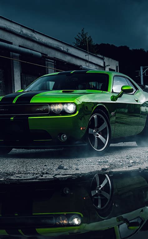 Download wallpaper 950x1534 green dodge challenger, muscle car, 2020 ...