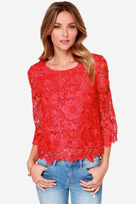 Pretty Red Top - Long Sleeve Top - Lace Top - $32.00 - Lulus