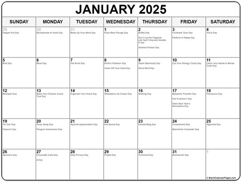 January 2025 with holidays calendar