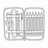 Pencil Case With School Supplies Doodle Style Flat Vector Outline For  sketch template