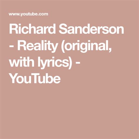 Richard Sanderson - Reality (original, with lyrics) - YouTube