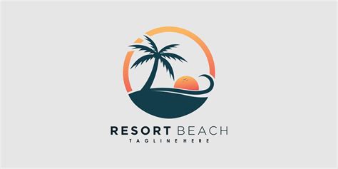 resort beach logo design vector with icon palm creative concept ...