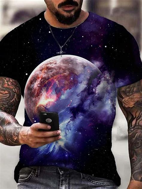 Men's Graphic Galaxy T shirt Short Sleeve T shirt 3D Print Crew Neck ...