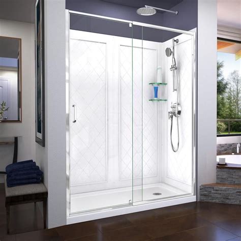 DreamLine Flex Chrome Base and Backwall Color: White 3-Piece Alcove Shower Kit (Common: 60-in x ...