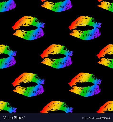 Rainbow lipstick kiss on black seamless pattern Vector Image