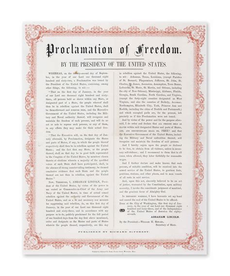 EMANCIPATION PROCLAMATION – LINCOLN, Abraham (1809-1865). Proclamation of Freedom by the ...