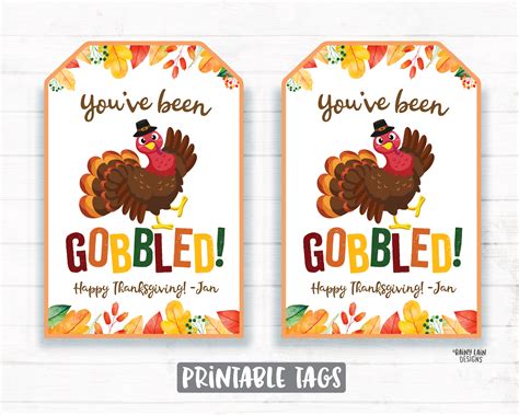 You've been Gobbled tag, You've been gobbled printable tag, Thanksgivi ...