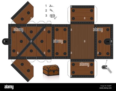 Treasure chest template. Cut out, fold and glue it. Paper model with lid that can be opened ...