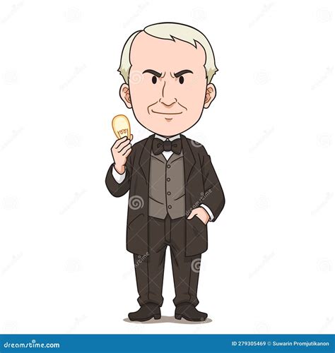 Cartoon Thomas Edison Holding a Light Bulb. Stock Vector - Illustration ...