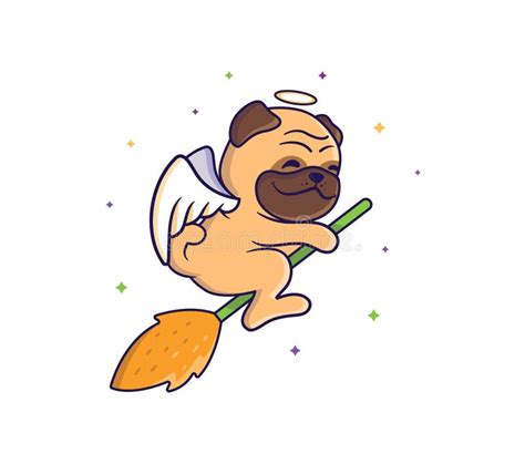 The Nice Cartoon Character of a Dog-angel Flying on a Broomstick ...