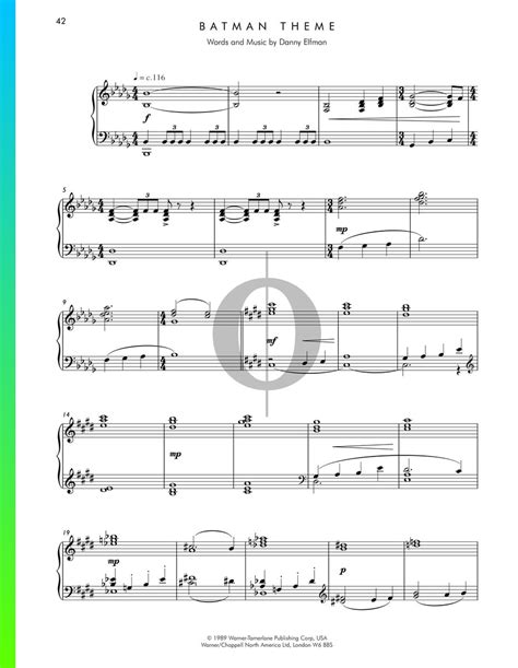 Batman Theme Piano Sheet Music from Batman by Danny Elfman - OKTAV