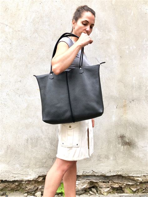 Leather Tote Bag / Leather Tote Zipper / Large Shopper Bag / Computer ...