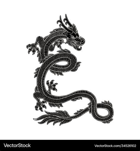 Black and white asian or chinese dragon cartoon Vector Image