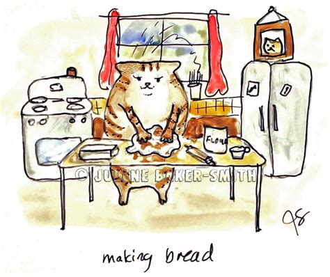 Cat Art Cat Making Bread Cat Kitchen Art Massage Art