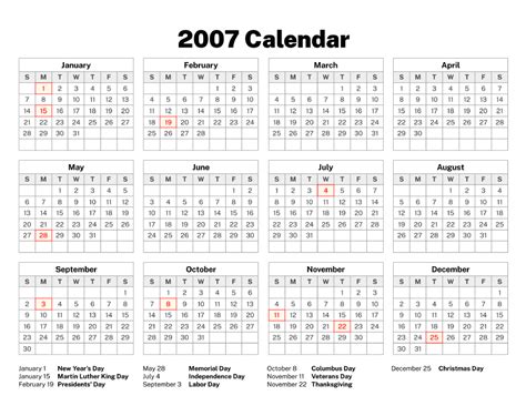 2007 Calendar – Old Calendars