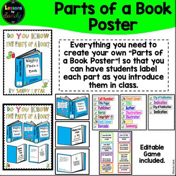 Parts of a Book Poster by Lessons By Sandy | TPT