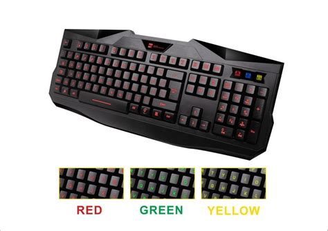 Green Red Yellow LED Illuminated USB Wired Gaming Keyboard Computer PC ...