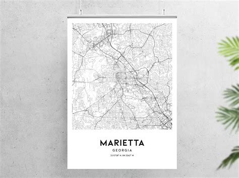 Marietta Map Print Marietta Map Poster Wall Art Ga City Map | Etsy