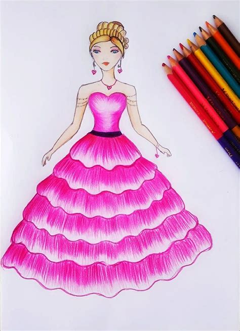 How to Draw an Easy Barbie Doll with Pink Dress